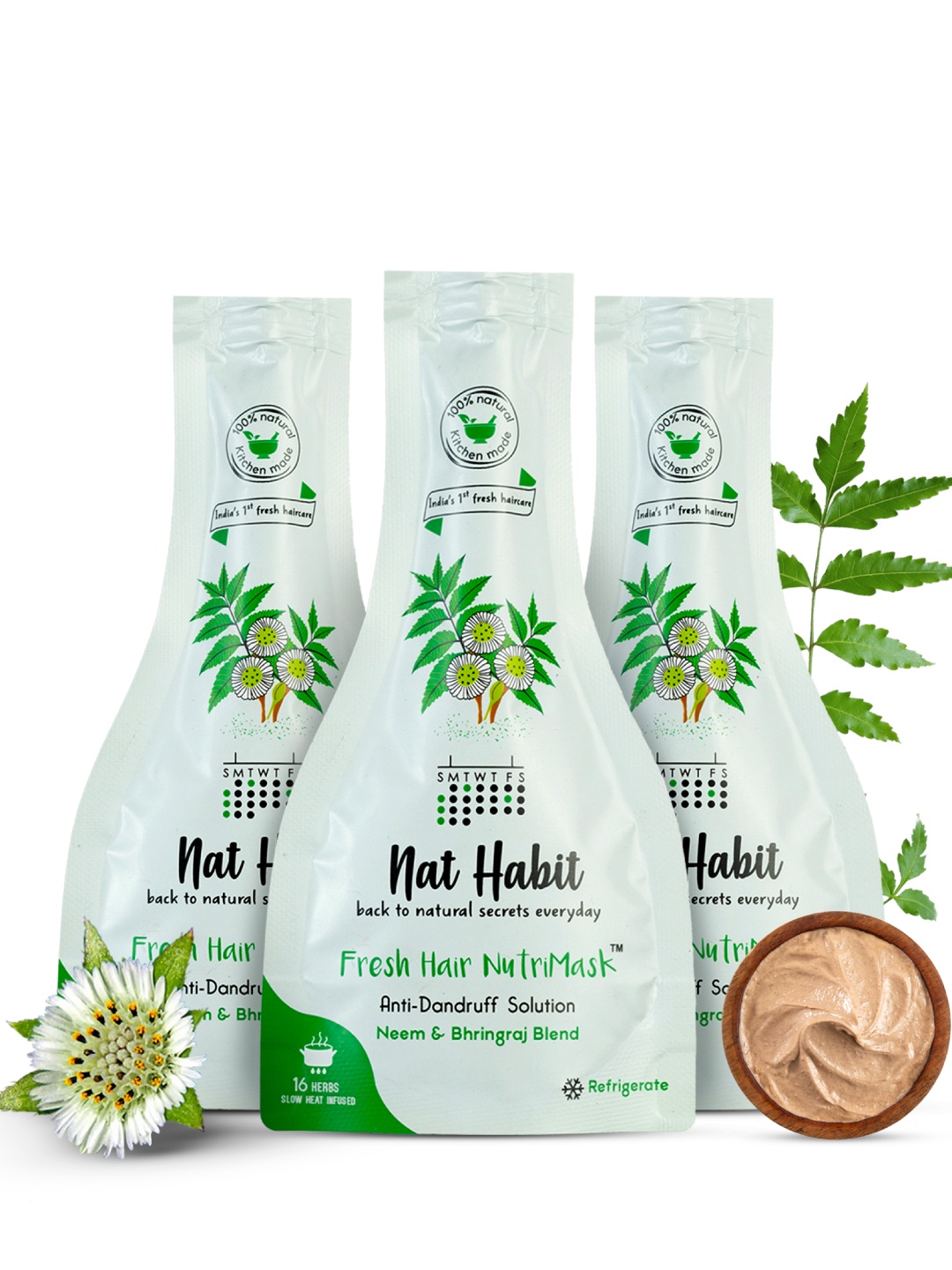 

Nat Habit Set of 3 Neem Bhringraj Blend Hair NutriMask For Anti-Dandruff - 40g Each, Off white
