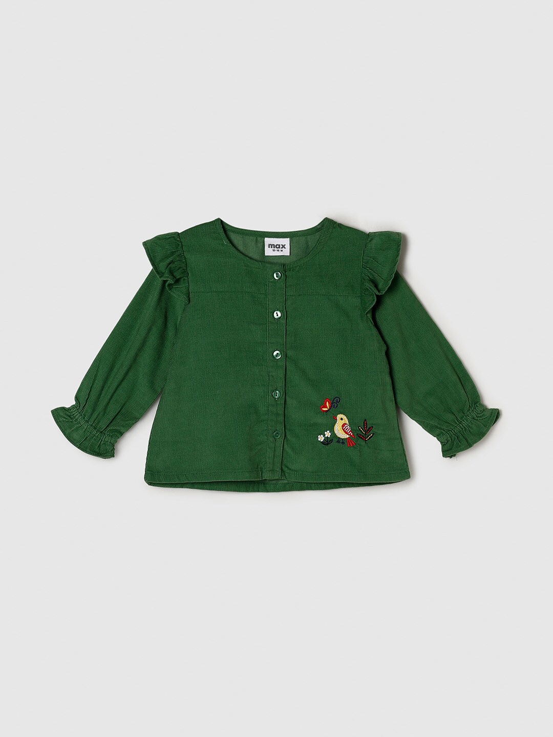

Max Infant Girls Green Pure Cotton Ruffles Shirt Style Top