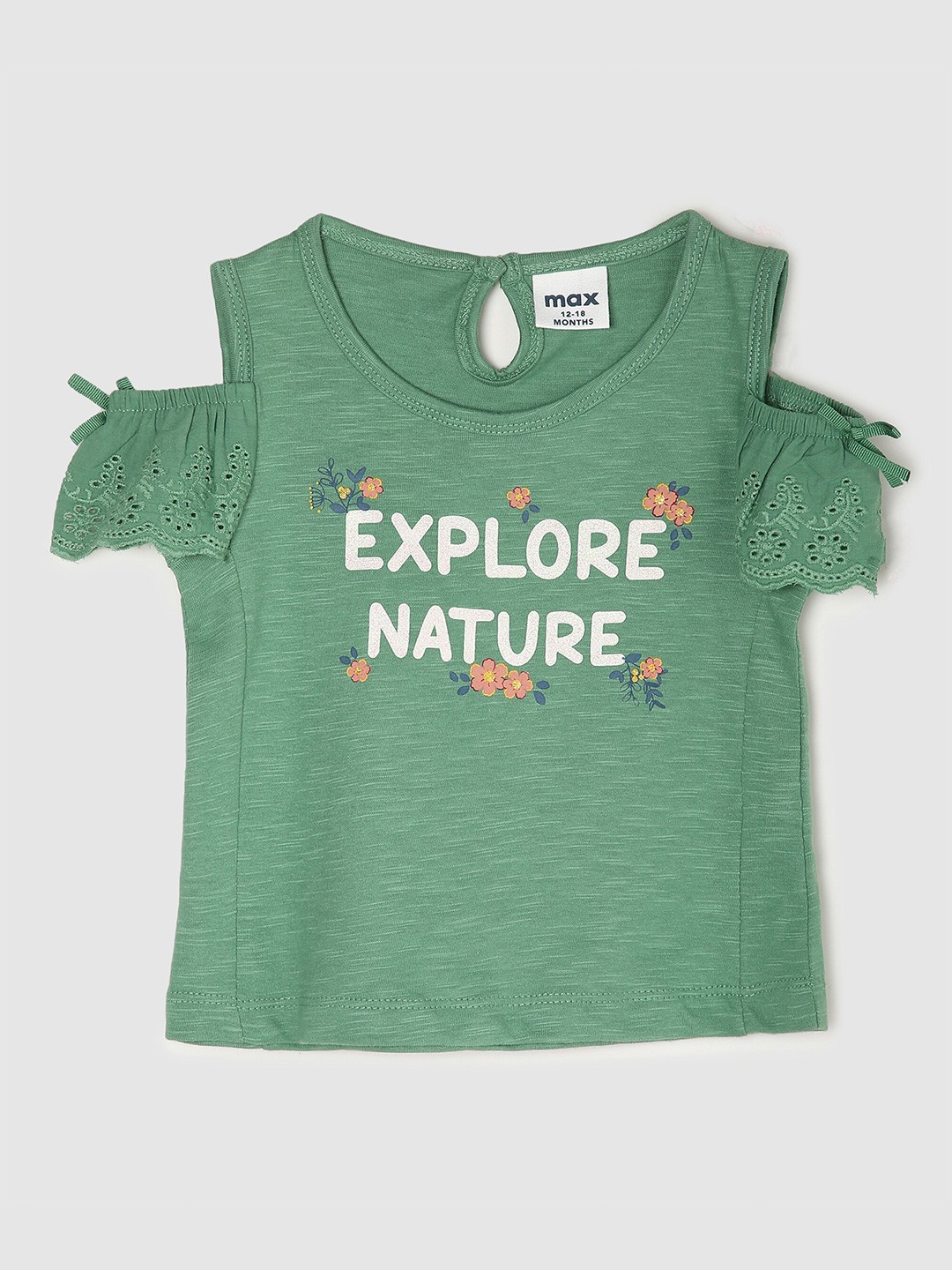 

Max Infant Girls Green & White Printed Pure Cotton Top