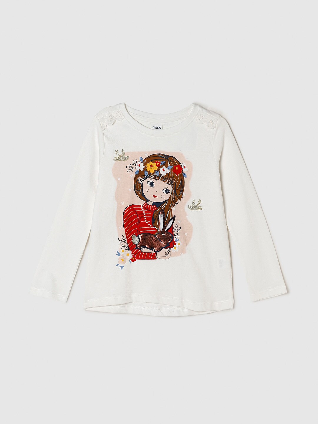 

Max Girls Cream-Coloured & Red Printed Pure Cotton Top
