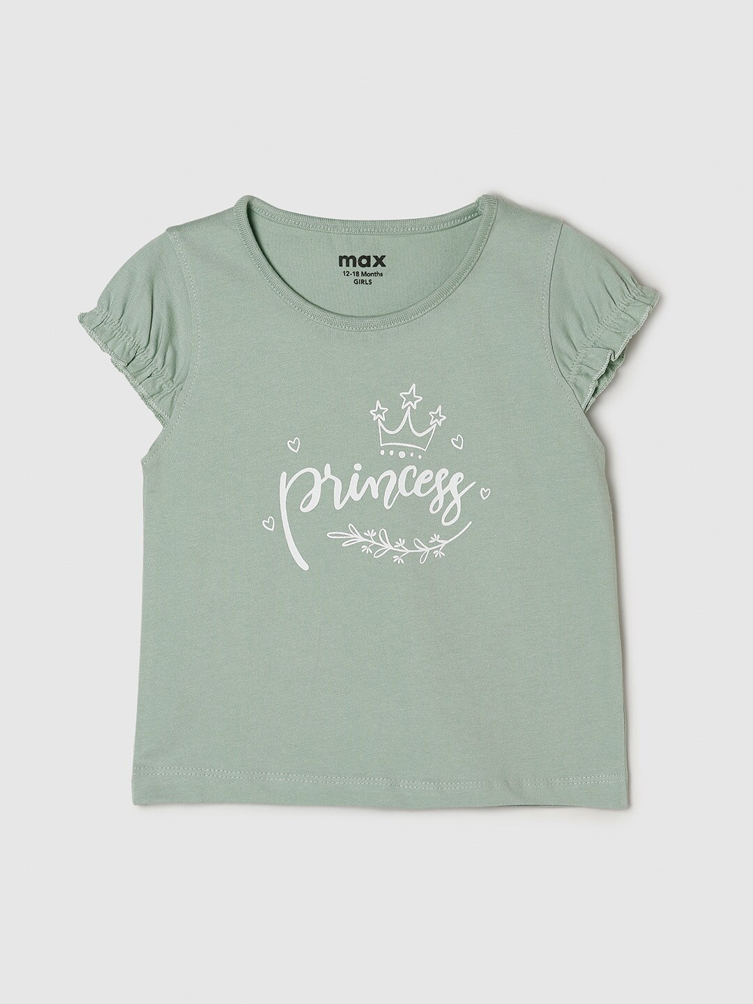 

Max Infant Girls Sea Green Printed Pure Cotton Top