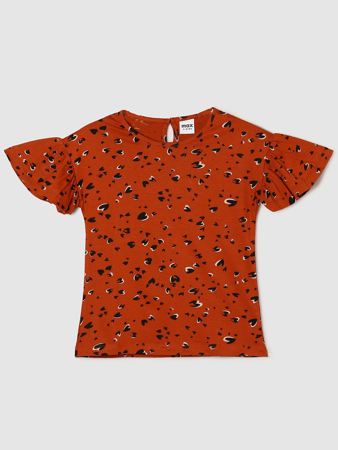 

Max Girls Brown & Black Printed Pure Cotton Top