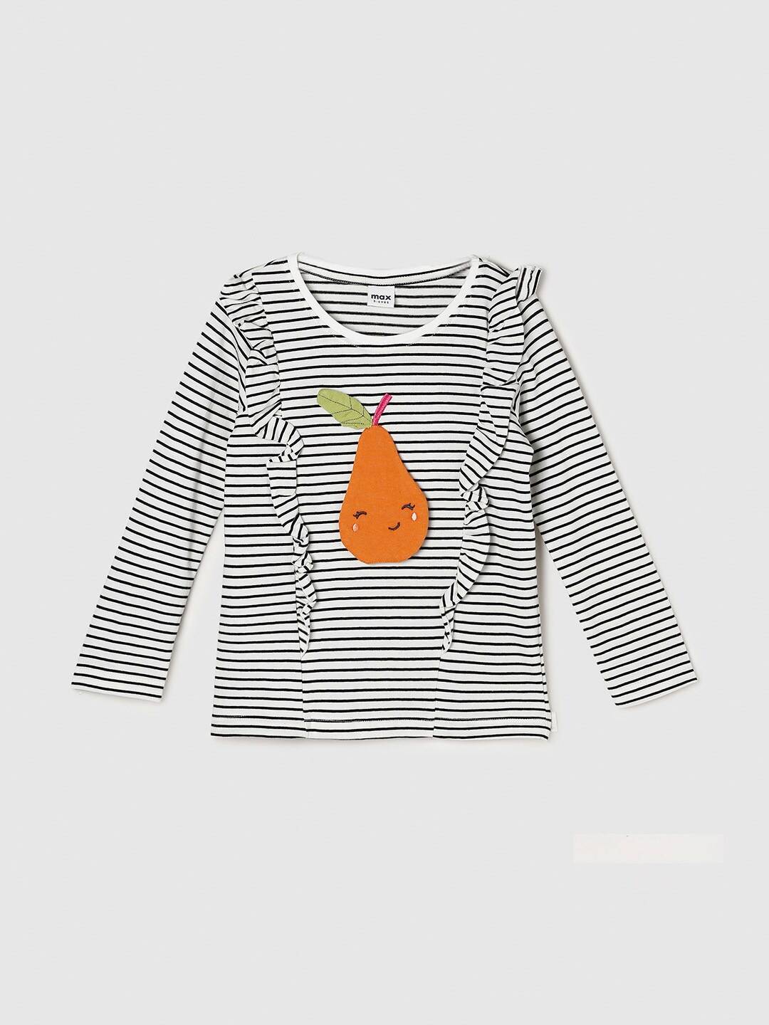 

Max Girls White & Black Striped Pure Cotton Applique Top