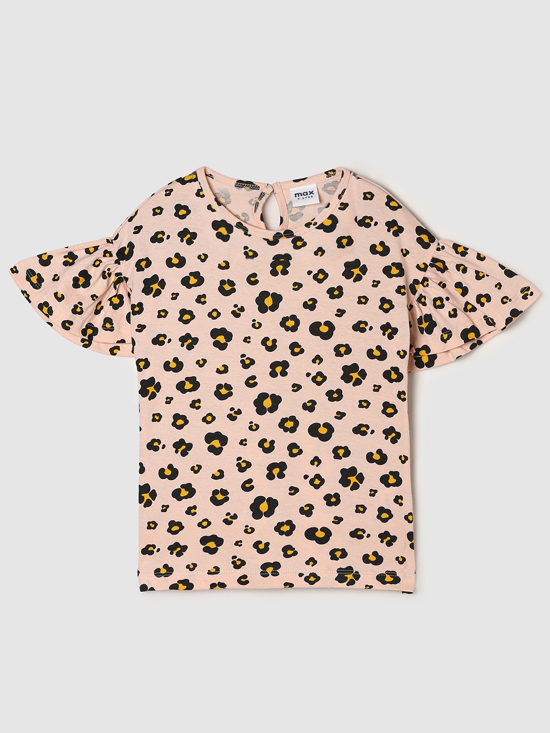 

Max Girls Peach-Coloured & Black Animal Printed Pure Cotton Top