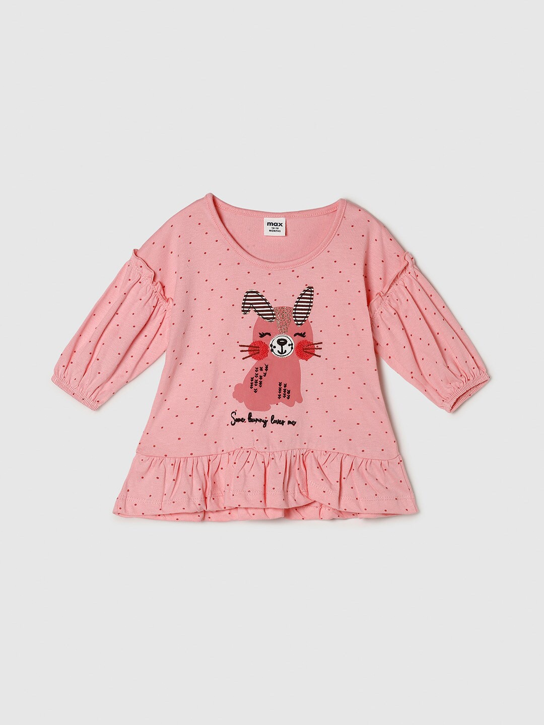 

Max Infant Girls Pink & Black Printed Pure Cotton Top