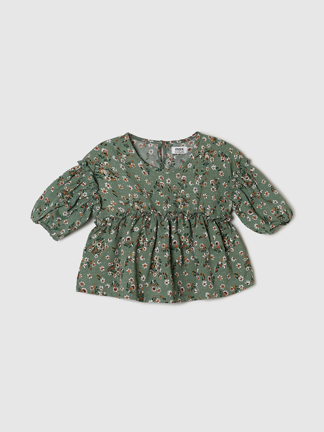 

Max Infant Girls Olive Green & White Floral Printed Ruffles Empire Top