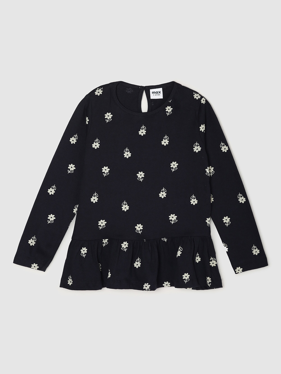 

Max Girls Black & White Pure Cotton Floral Printed Top