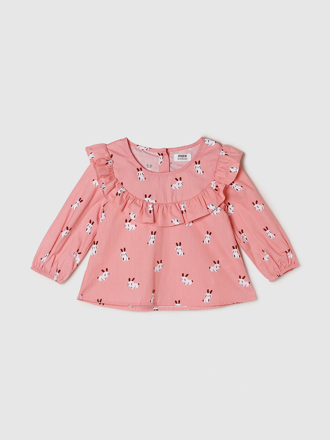 

Max Infant Girls Pink & White Printed Pure Cotton Ruffles Top