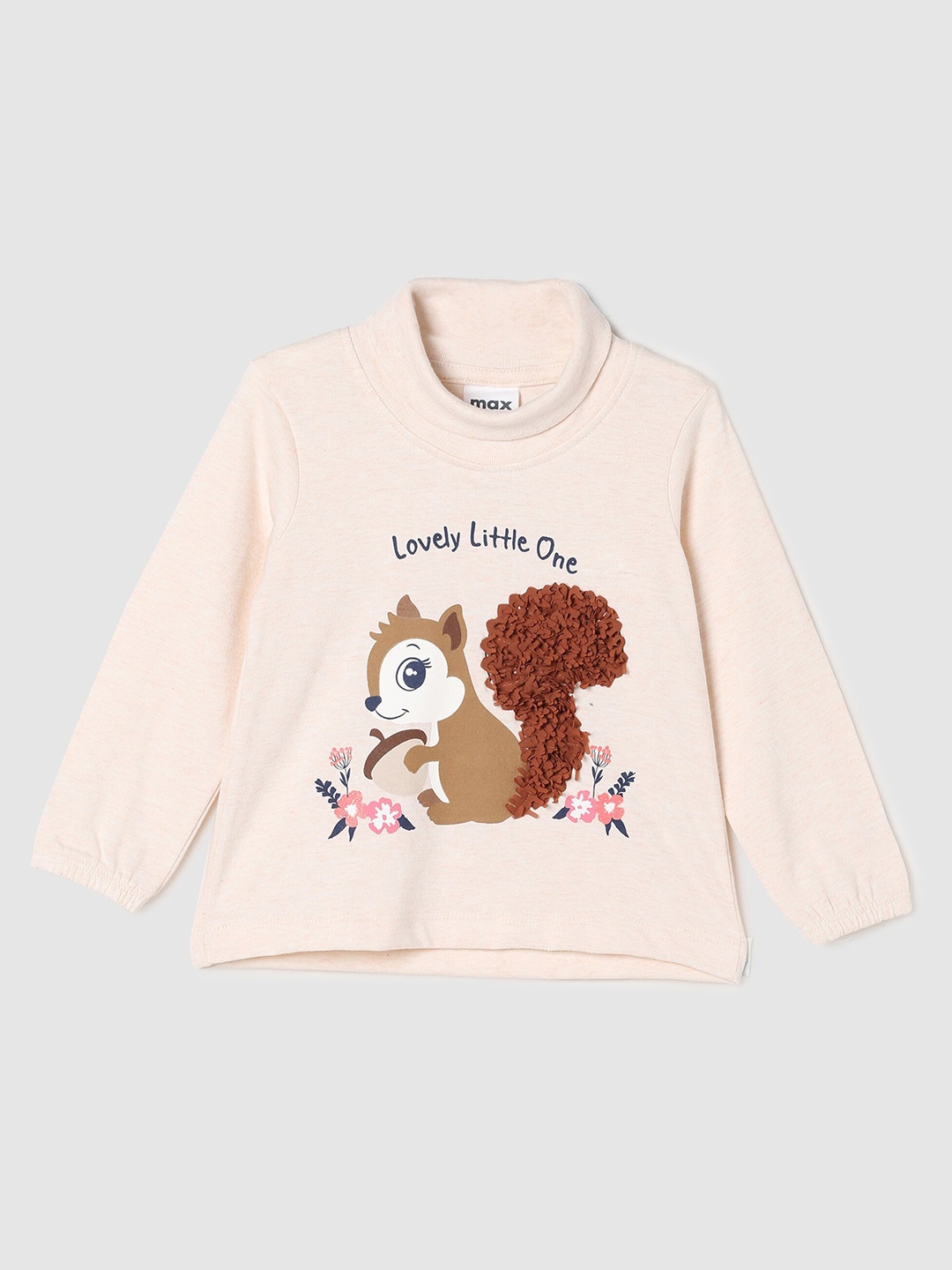 

Max Infant Girls Beige & Brown Pure Cotton Printed Applique Top