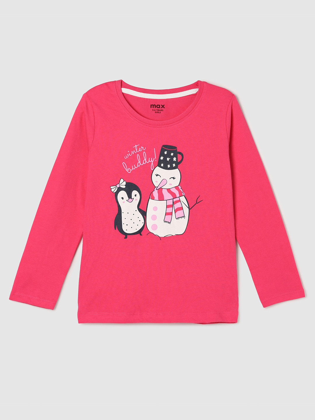 

Max Girls Fuchsia & Black Printed Pure Cotton Top