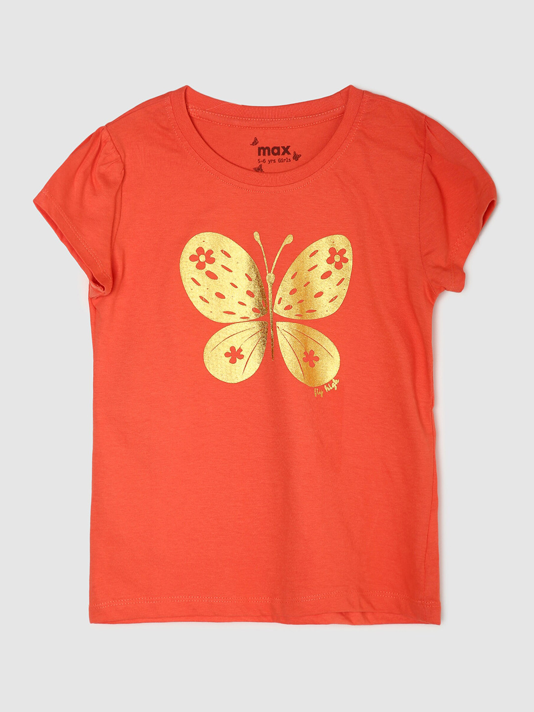 

max Girls Graphic Printed Pure Cotton Casual T-Shirt, Orange