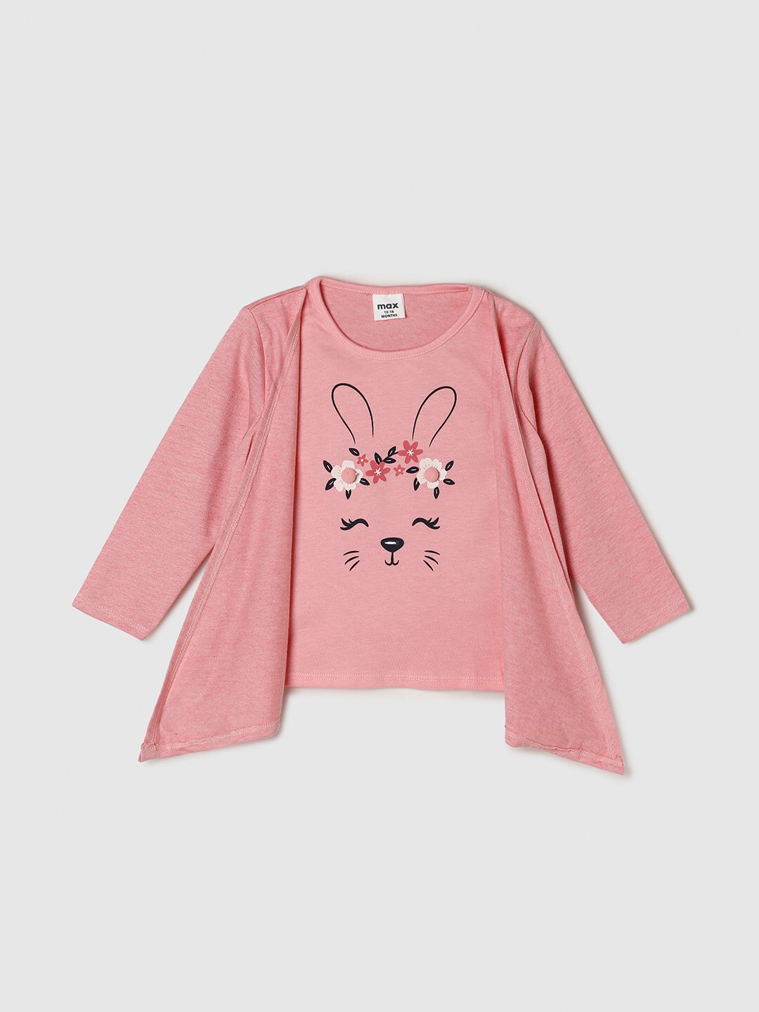 

Max Infant Girls Pink & Black Printed Pure Cotton Layered Top