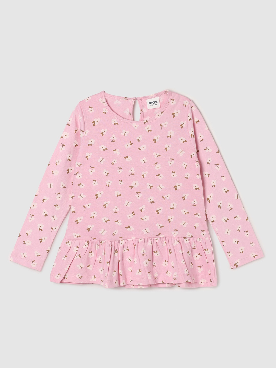 

Max Girls Pink & Cream-Coloured Pure Cotton Floral Printed Top