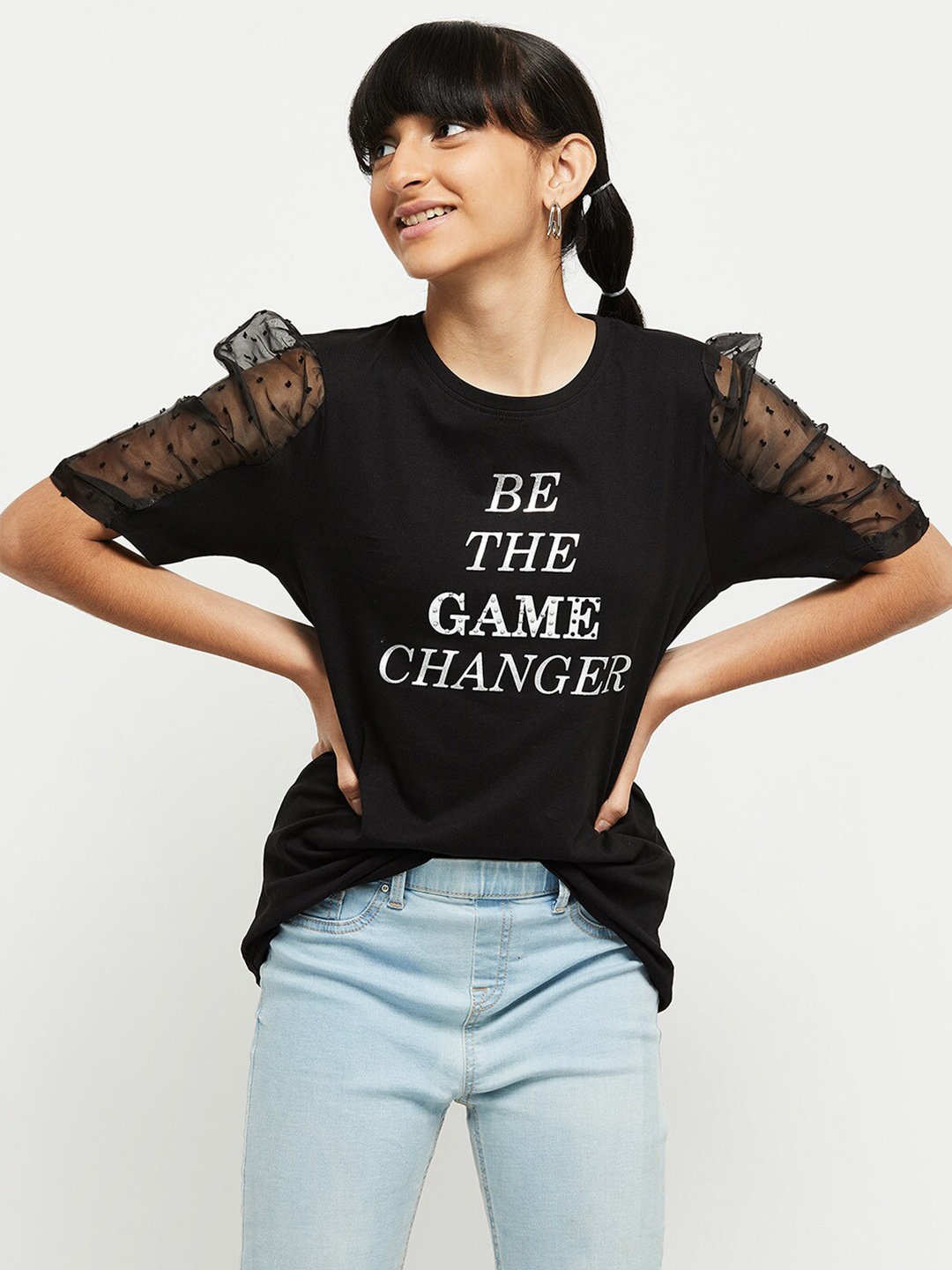 

Max Girls Black & White Pure Cotton Printed Top