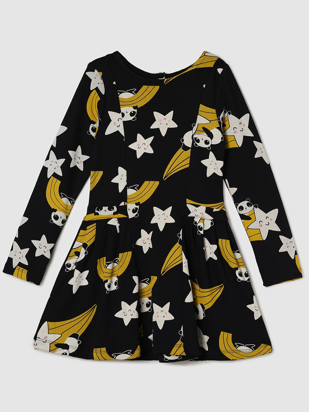 

Max Girls Black & Yellow Pure Cotton Printed Top