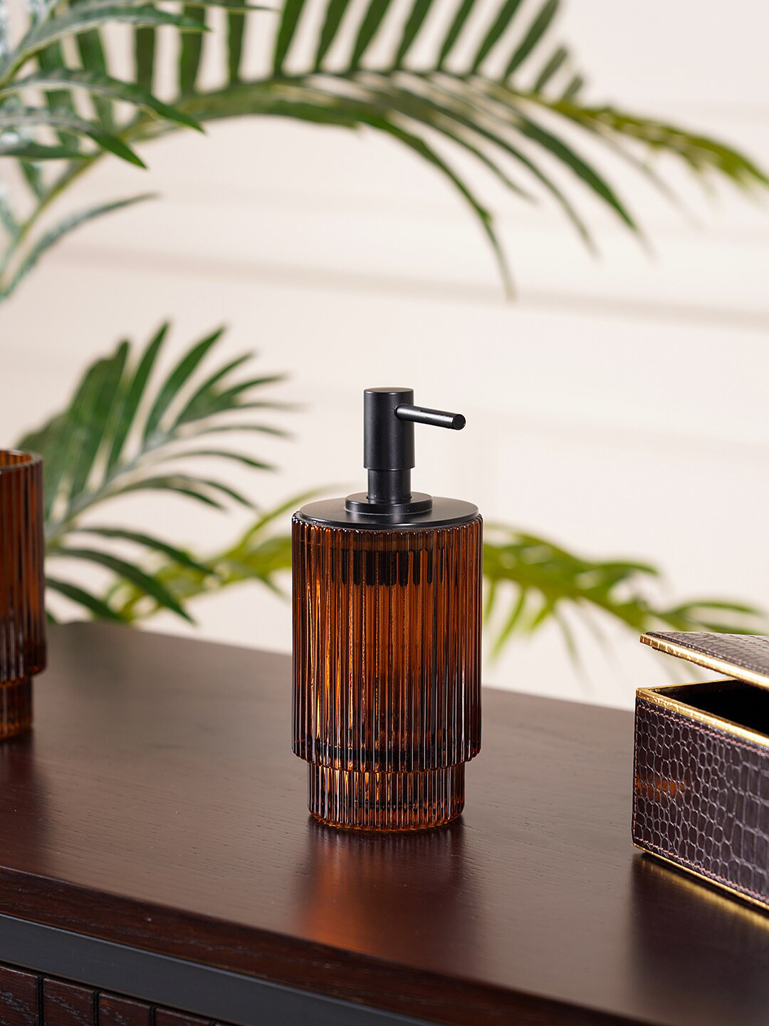 

Pure Home and Living Brown Textured Glass Soap Dispenser