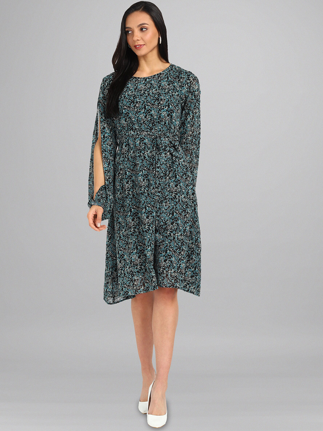 

Fashfun Green Printed Georgette A-Line Dress