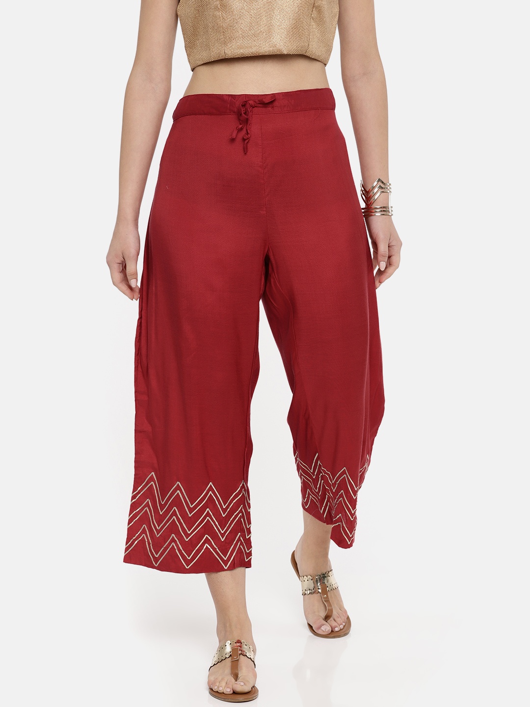 

Biba Women Red Solid Culottes