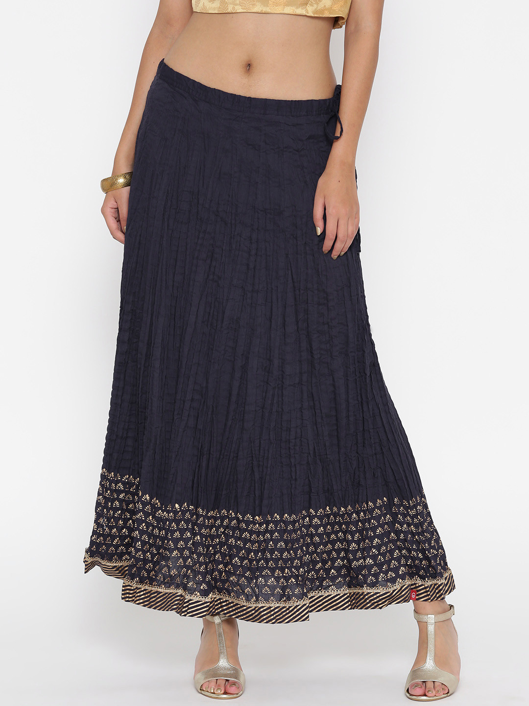 

Biba Navy Flared Maxi Pure Cotton Skirt, Navy blue