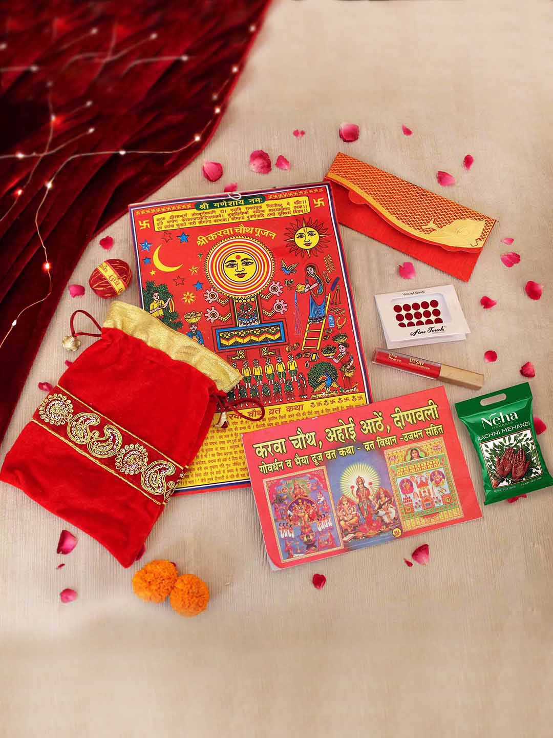 

TIED RIBBONS Red Karwachauth Pooja Samagri Kit
