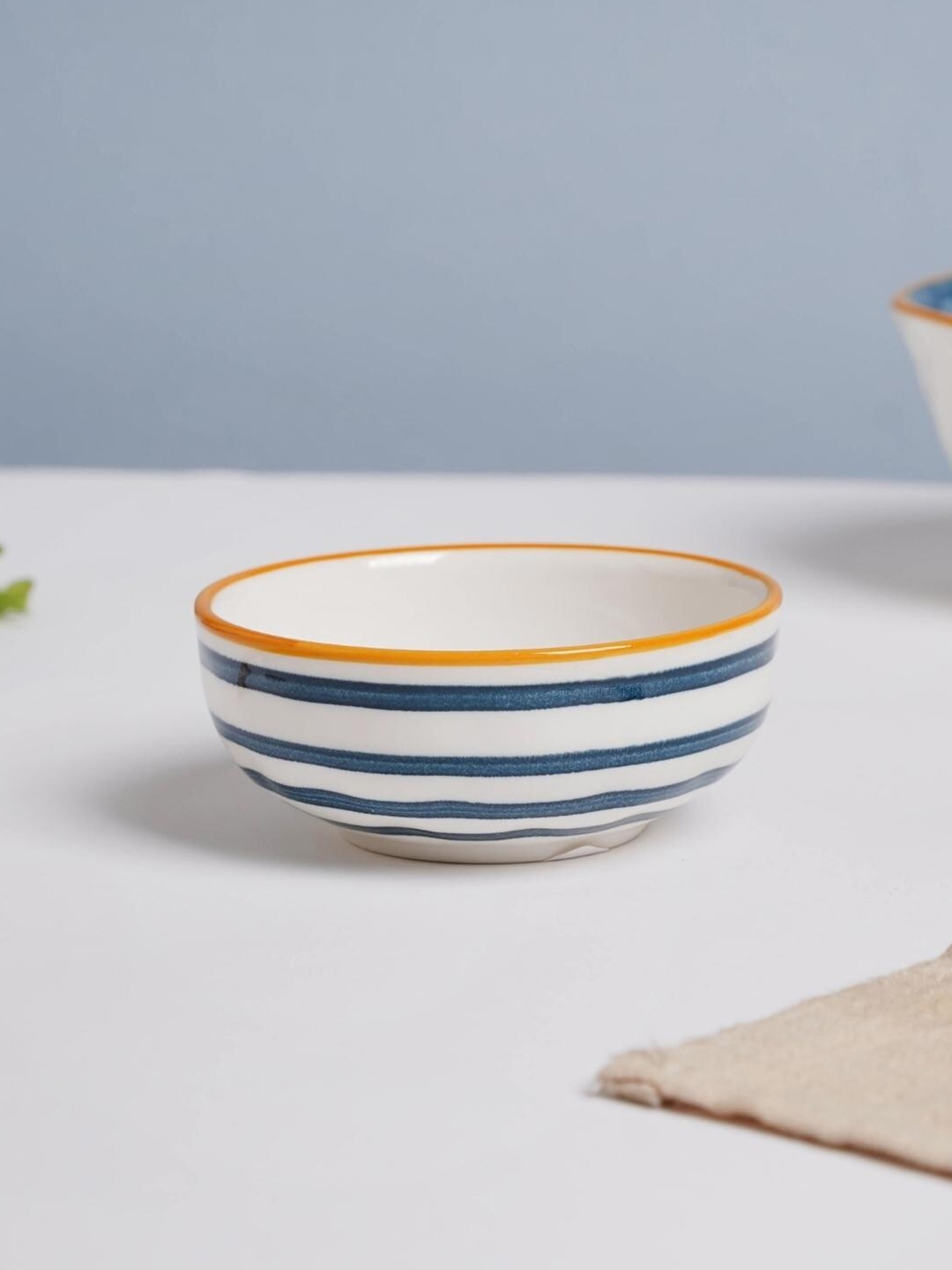 

Nestasia White & Blue Microwave safe Printed Ceramic Small Snack Bowl 100 ml