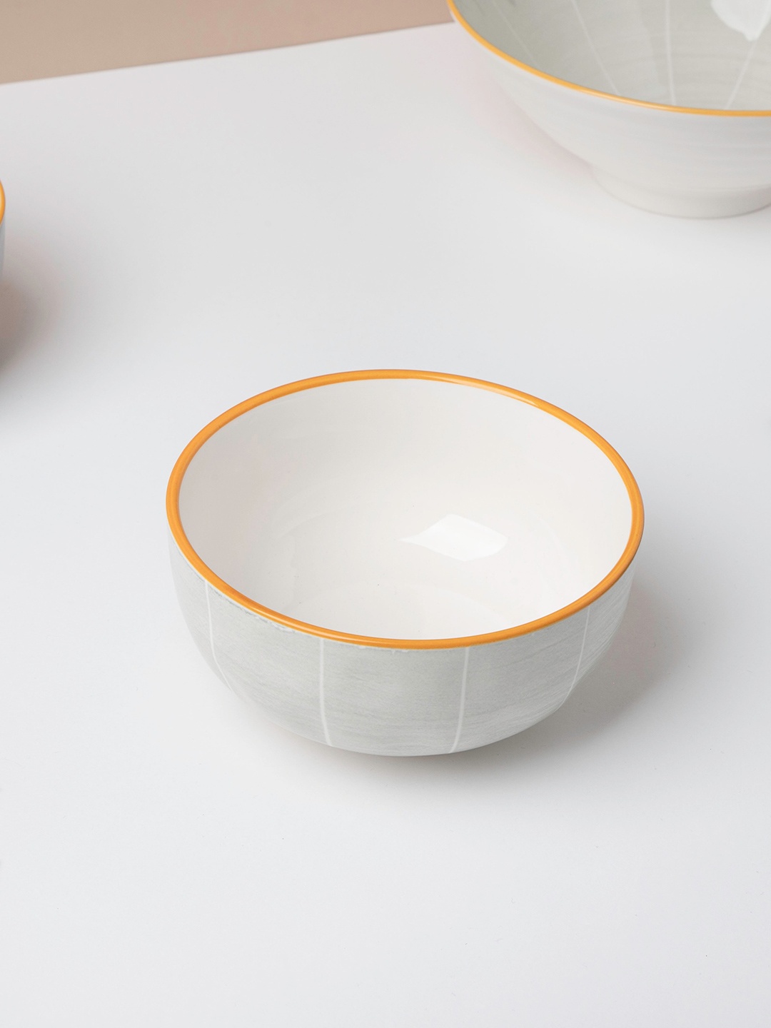 

Nestasia Grey & Orange Microwave safe Printed Ceramic Large Soup 500 ml