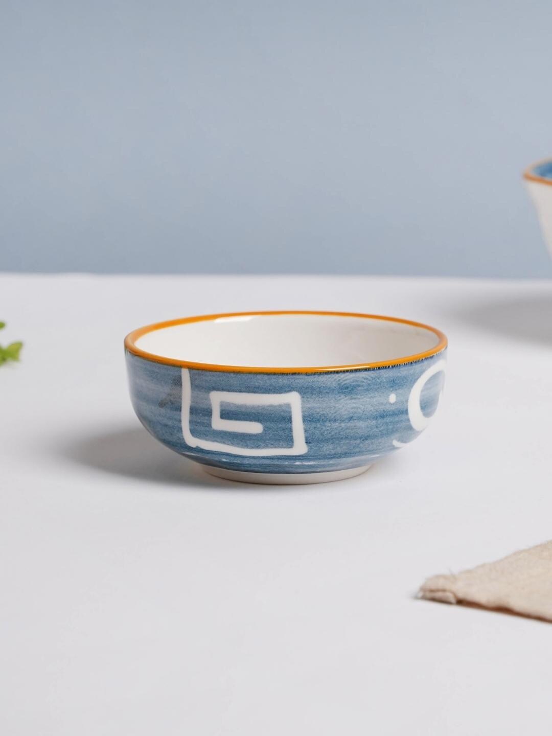 

Nestasia Blue & Off White Microwave safe Printed Ceramic Small Snack Bowl 100 ml