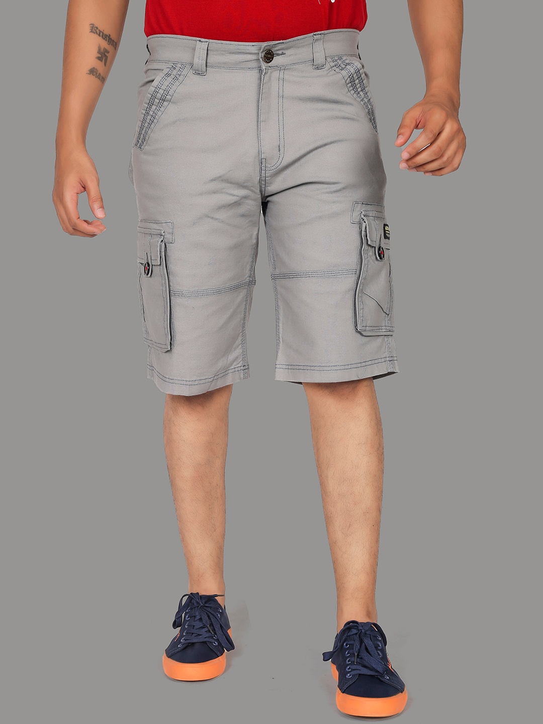 

AEROCRAFT Men Linen Cargo Shorts, Grey