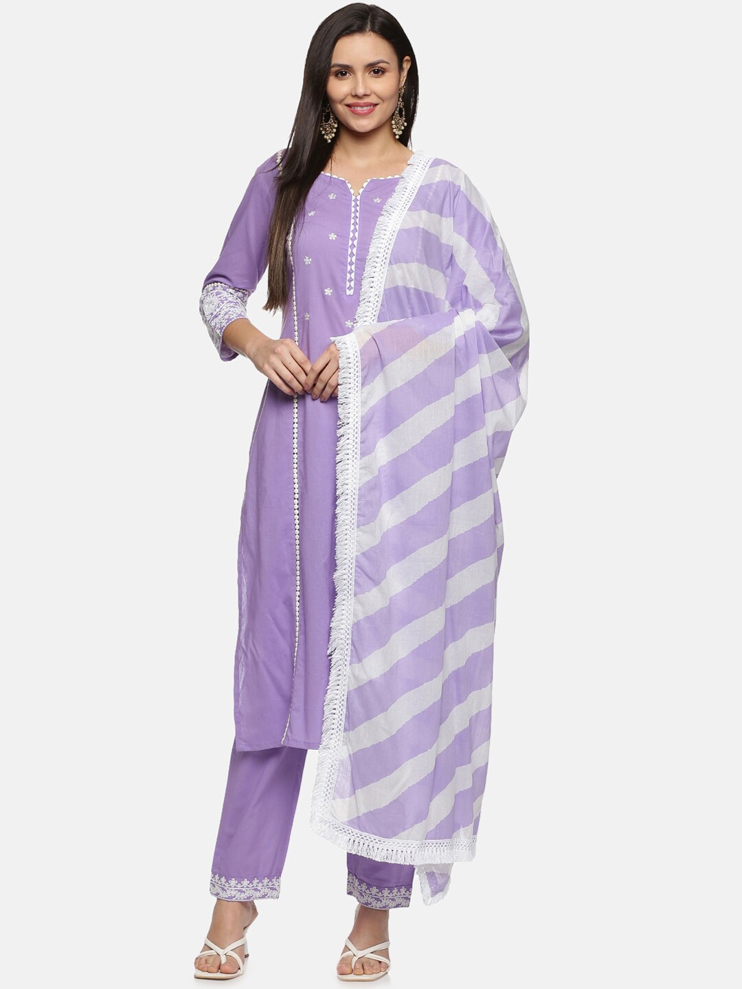 

Palakh Women Purple Embroidered Pure Cotton Kurta with Trousers & With Dupatta
