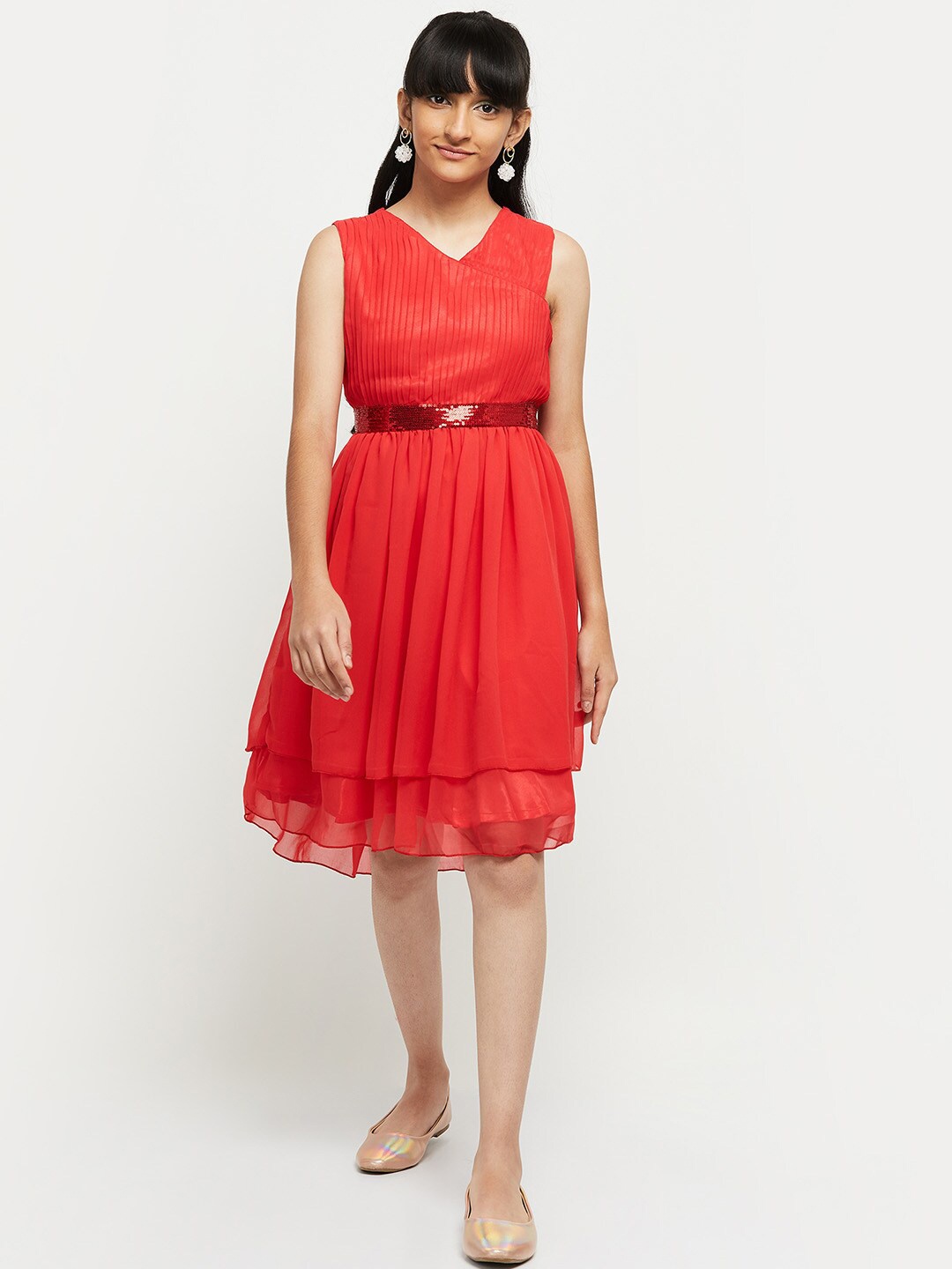 

max Red Solid Fit & Flare Dress