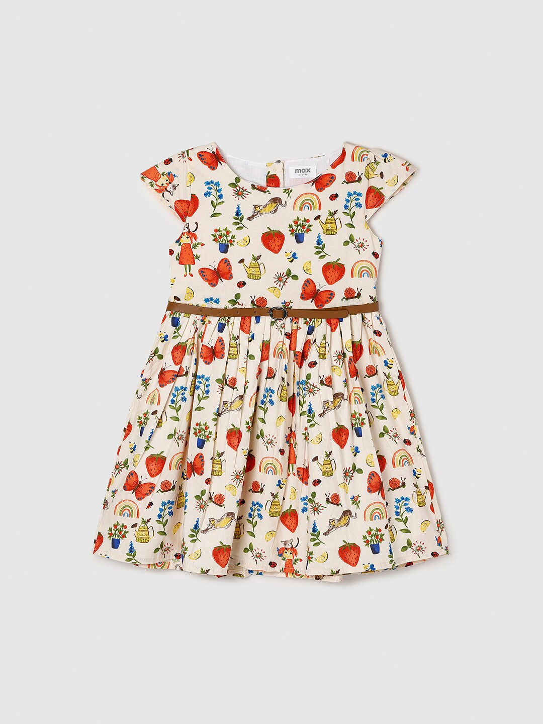 

max Cream-Coloured & Red Printed Pure Cotton Dress