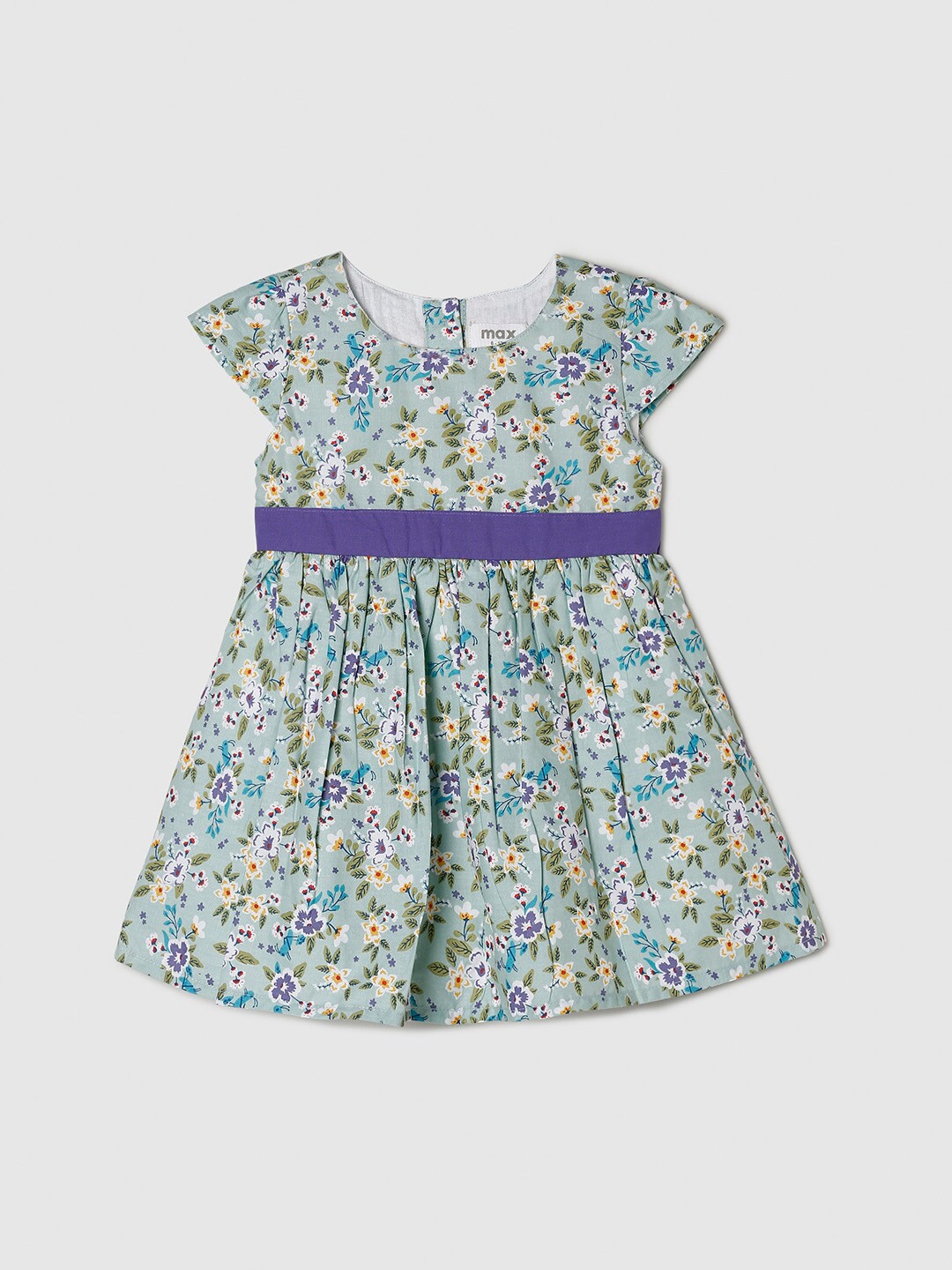 

max Cream-Coloured & Blue Floral Pure Cotton Dress