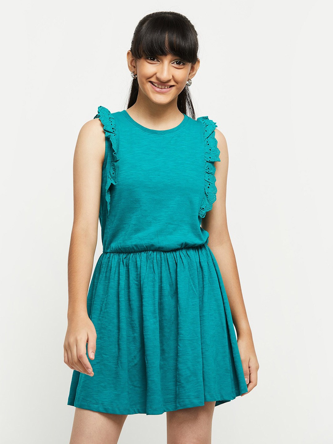 

max Girls Green Cotton A-Line Dress