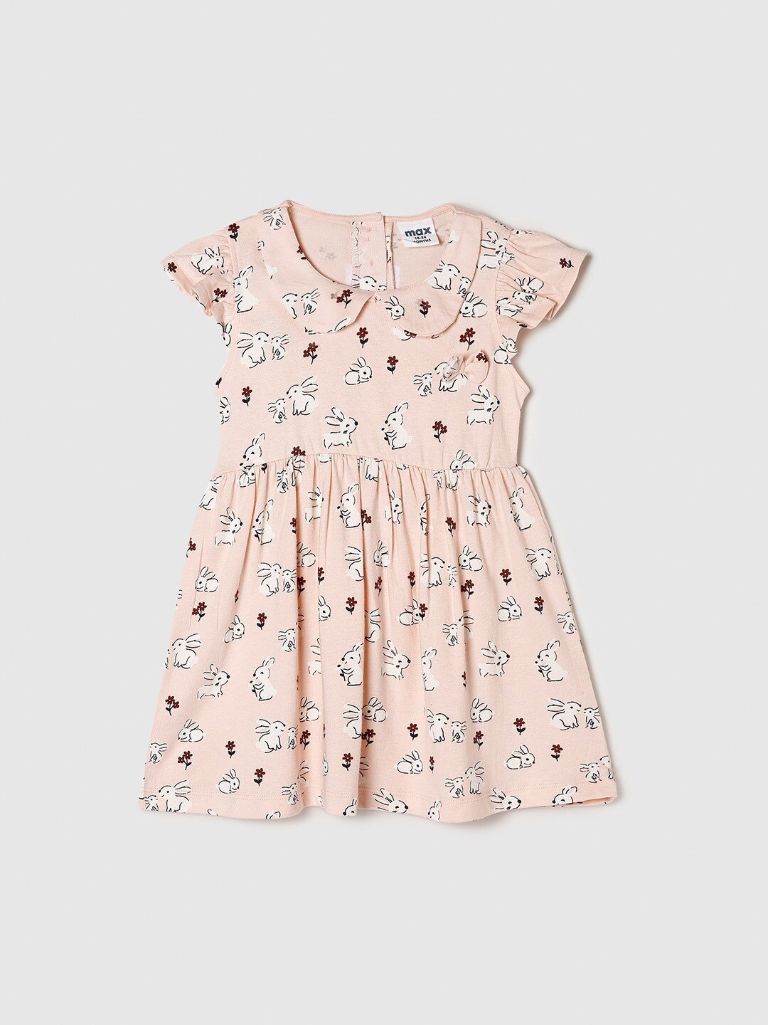 

max Girls Peach-Coloured Peter Pan Collar Cotton Dress