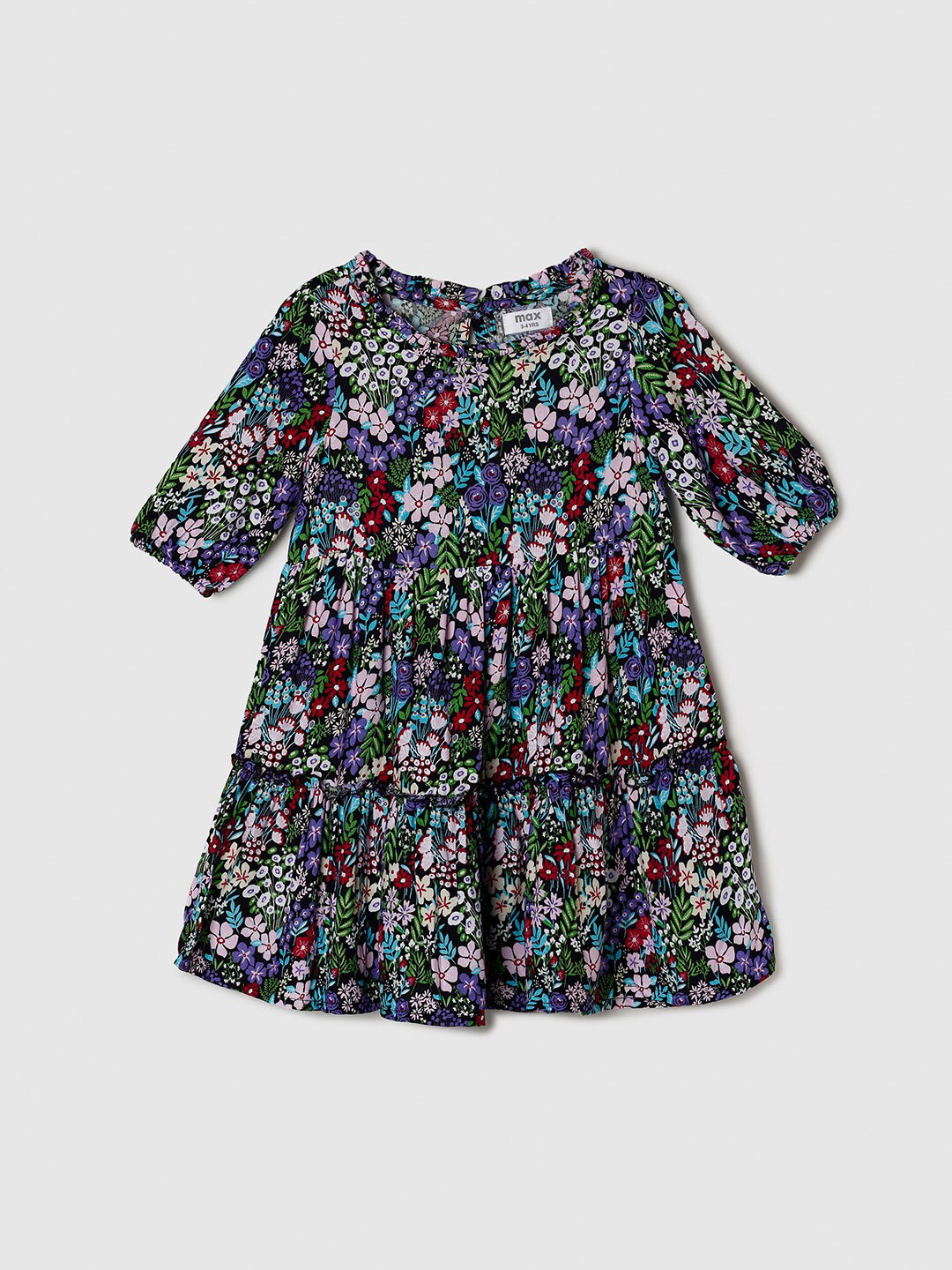 

max Girls Black & Blue Floral A-Line Dress