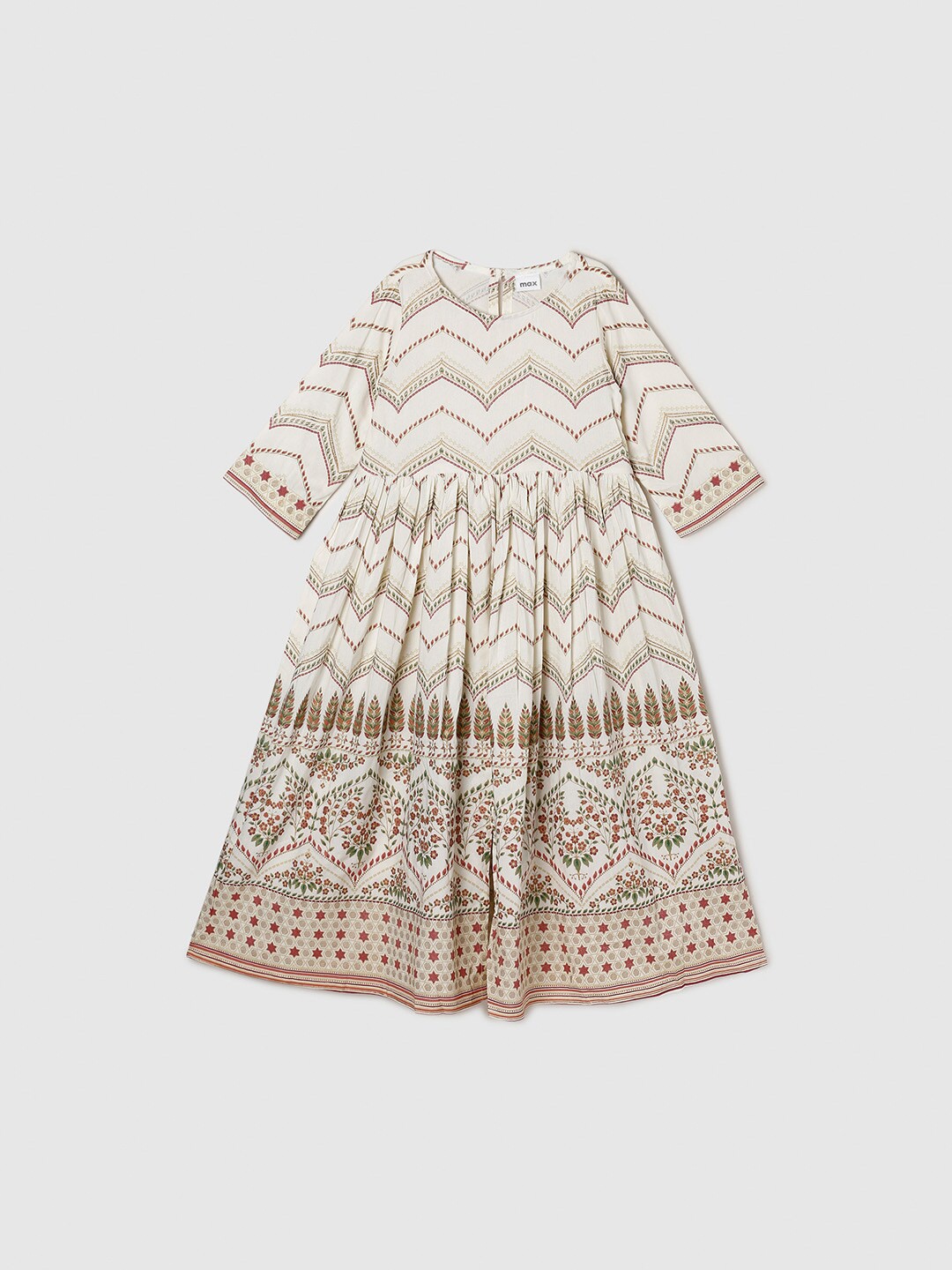 

max Girls Cream-Coloured Ethnic Motifs A-Line Dress