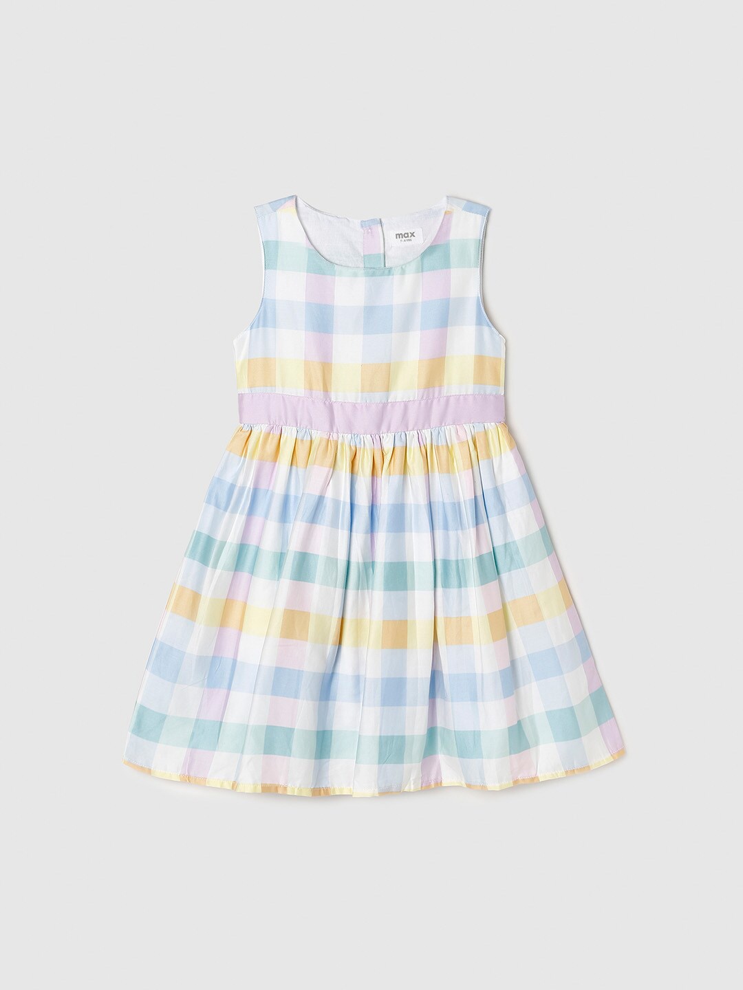 

max Girls White & Blue Checked Dress