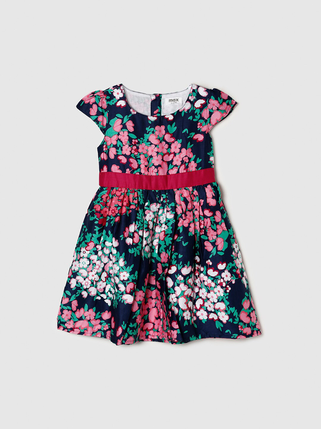 

max Girls Blue & Pink Floral A-Line Dress