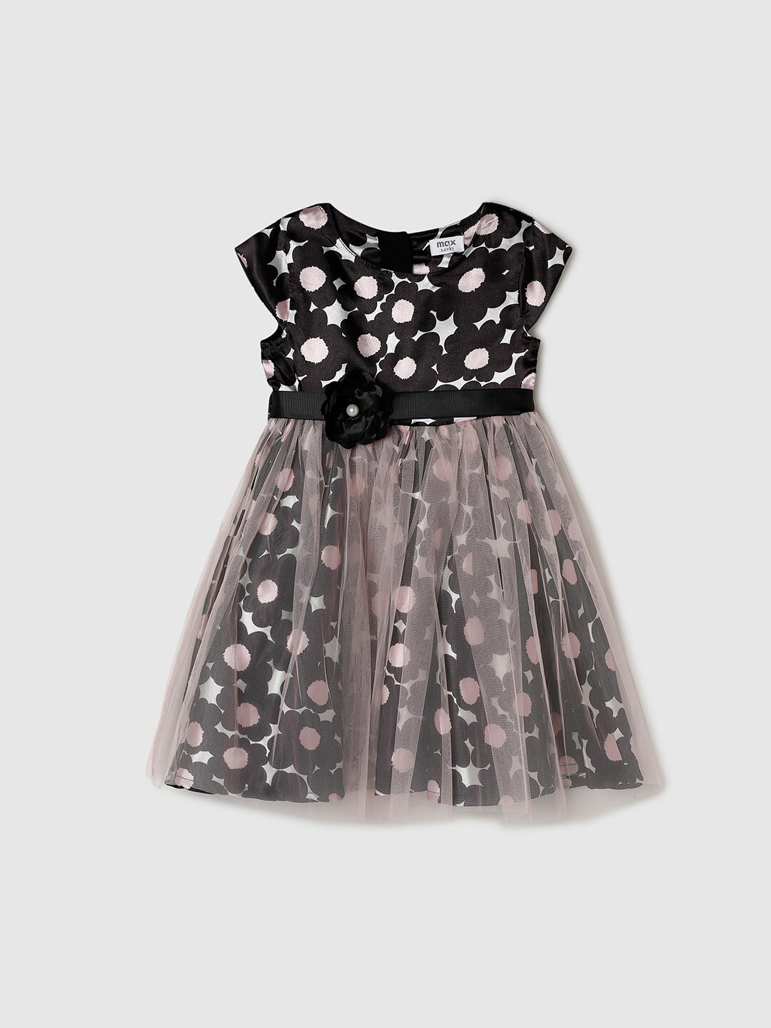 

max Girls Black Floral A-Line Dress