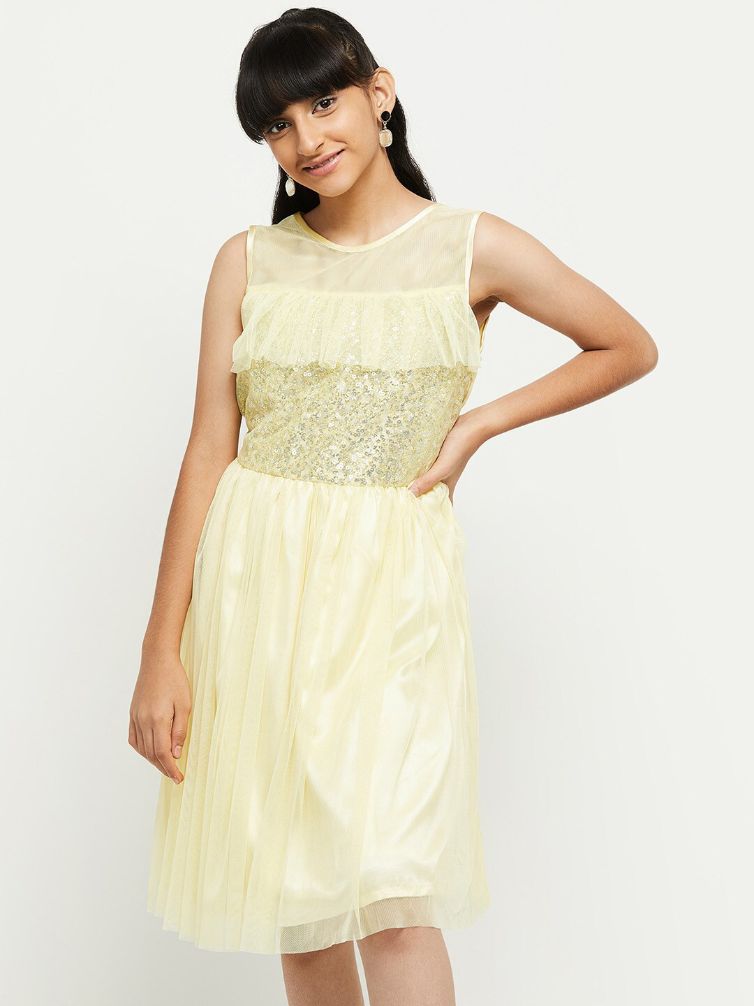 

max Girls Yellow Embellished Dress