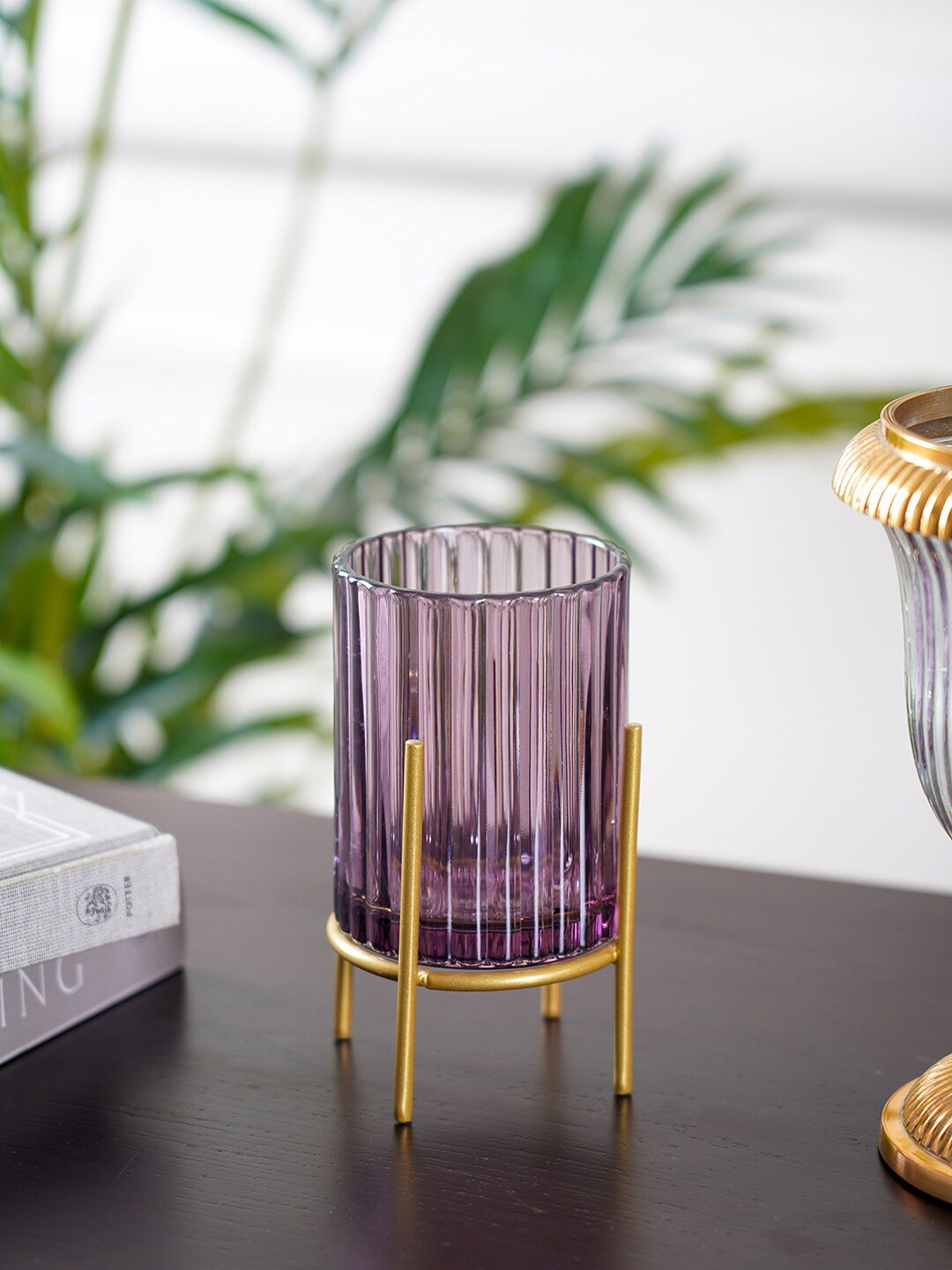 

Pure Home and Living Purple Ribbed Hurricane Candle Holder