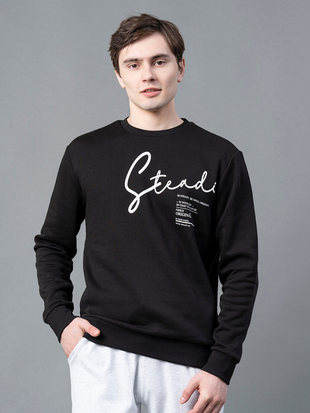 

Red Tape Men Black Typography Printed Sweatshirt
