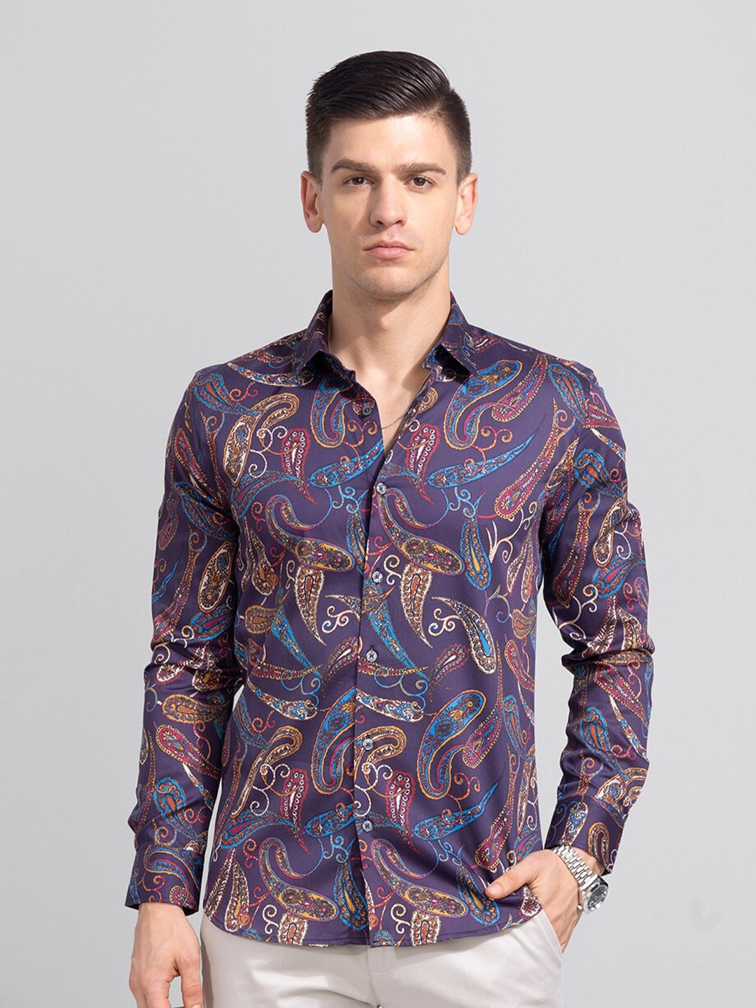 

Snitch Men Purple Slim Fit Printed Casual Shirt