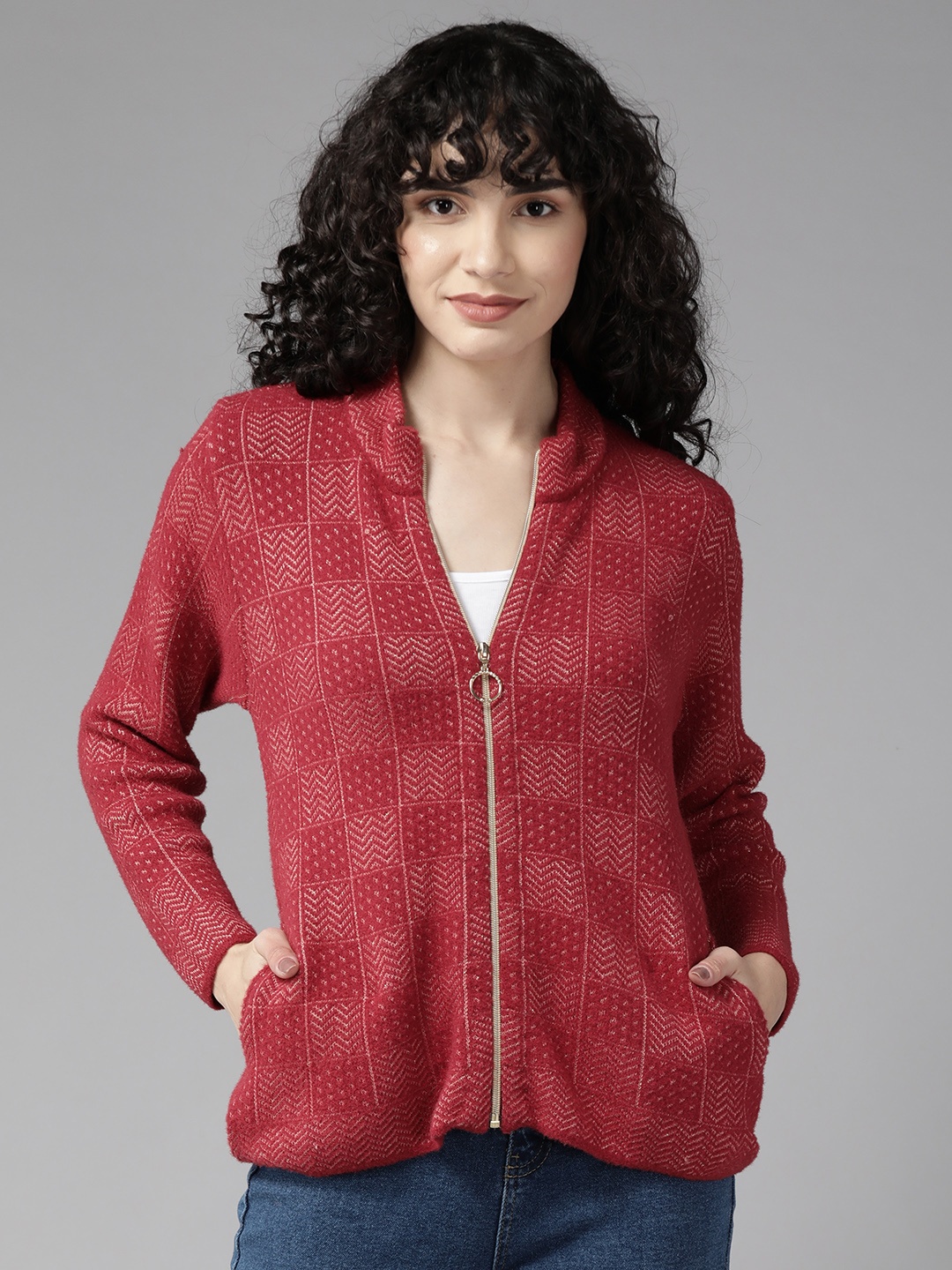 

Cayman Women Red Knitted Cardigan