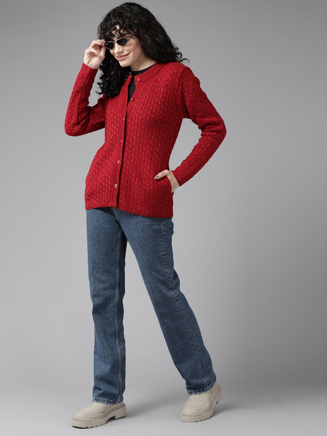 

Cayman Women Red Cable Knit Cardigan