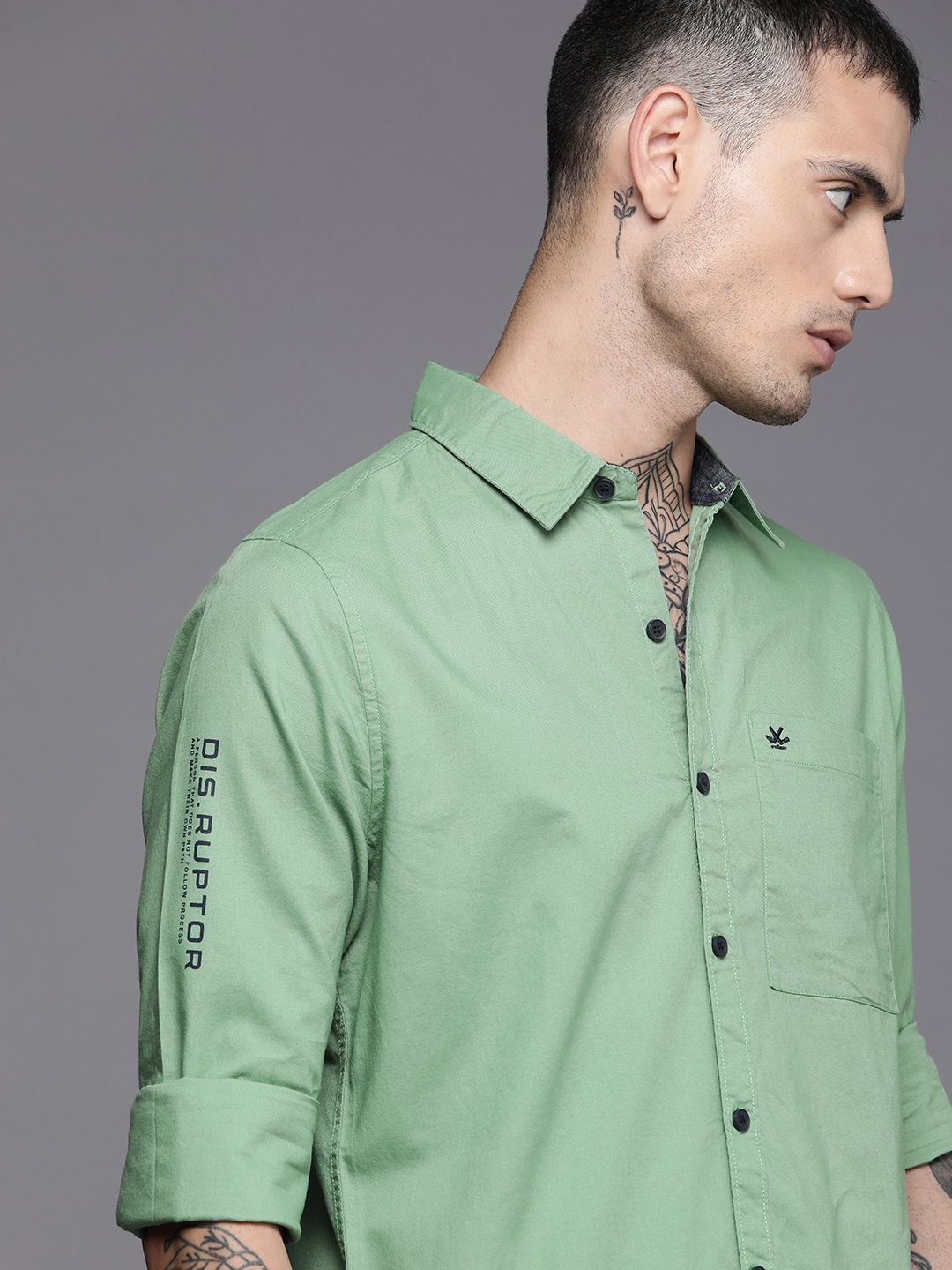 

WROGN Men Green Solid Slim Fit Pure Cotton Casual Shirt