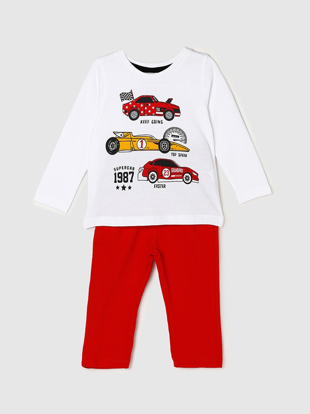 

max Boys White & Red Printed Night suit