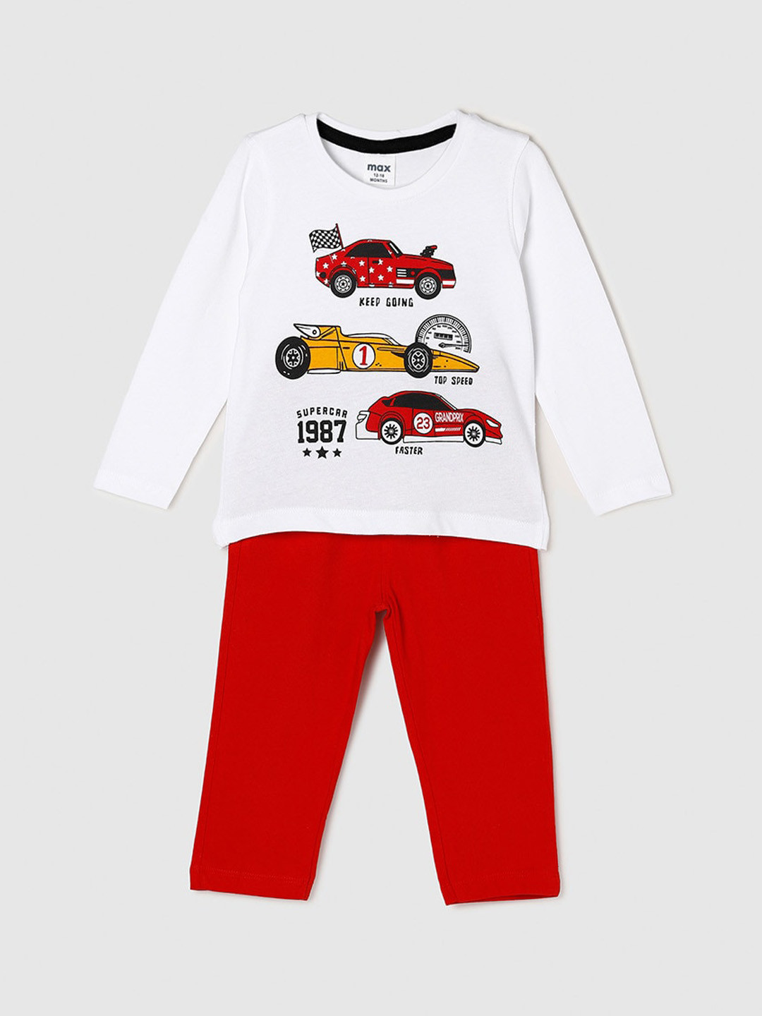 

max Boys White & Red Printed Night suit