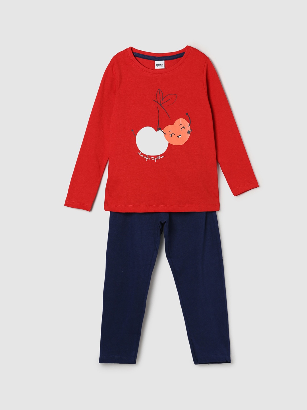 

max Girls Red & Navy Blue Printed Night suit