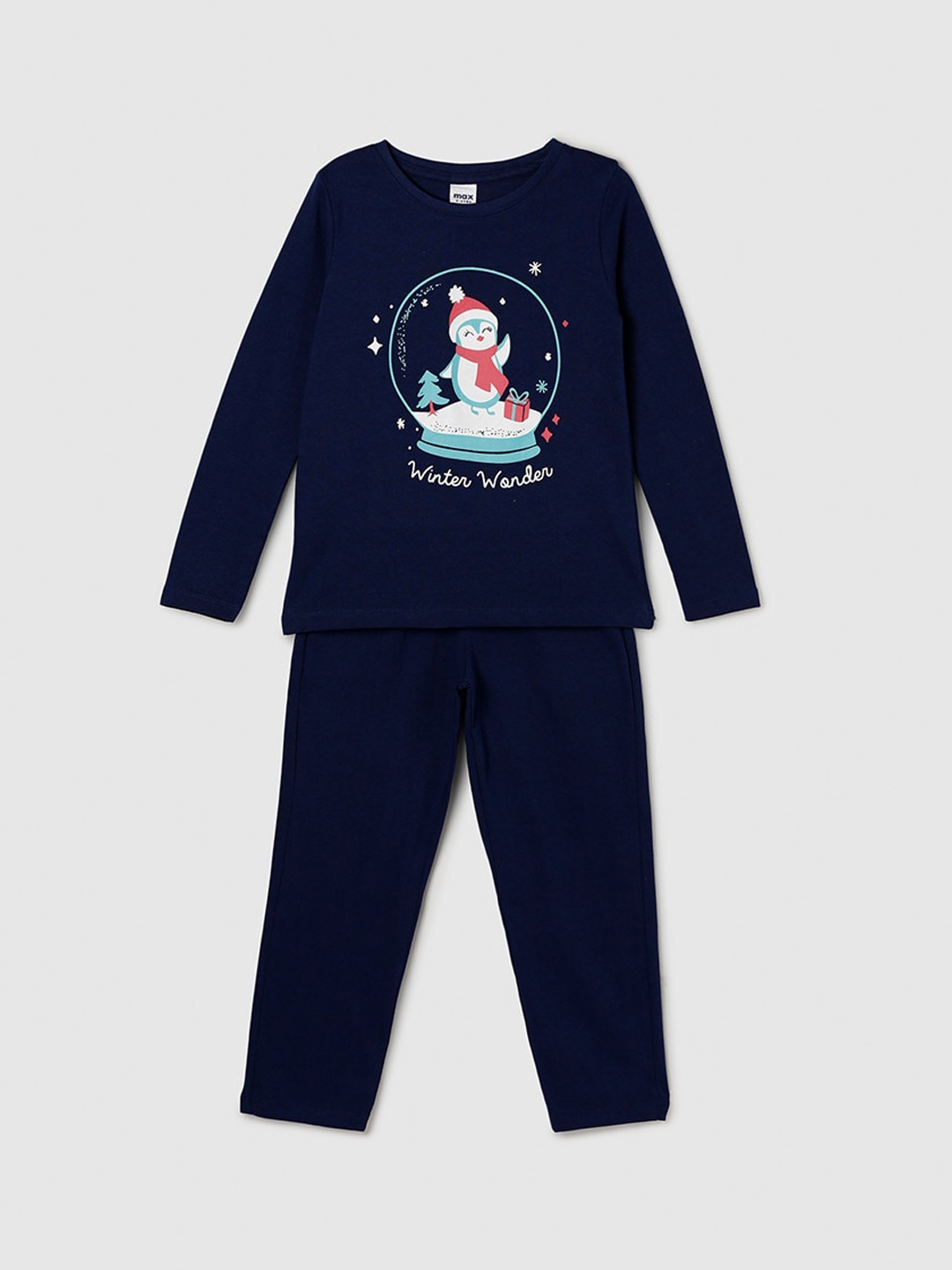 

max Girls Blue & White Printed Night suit
